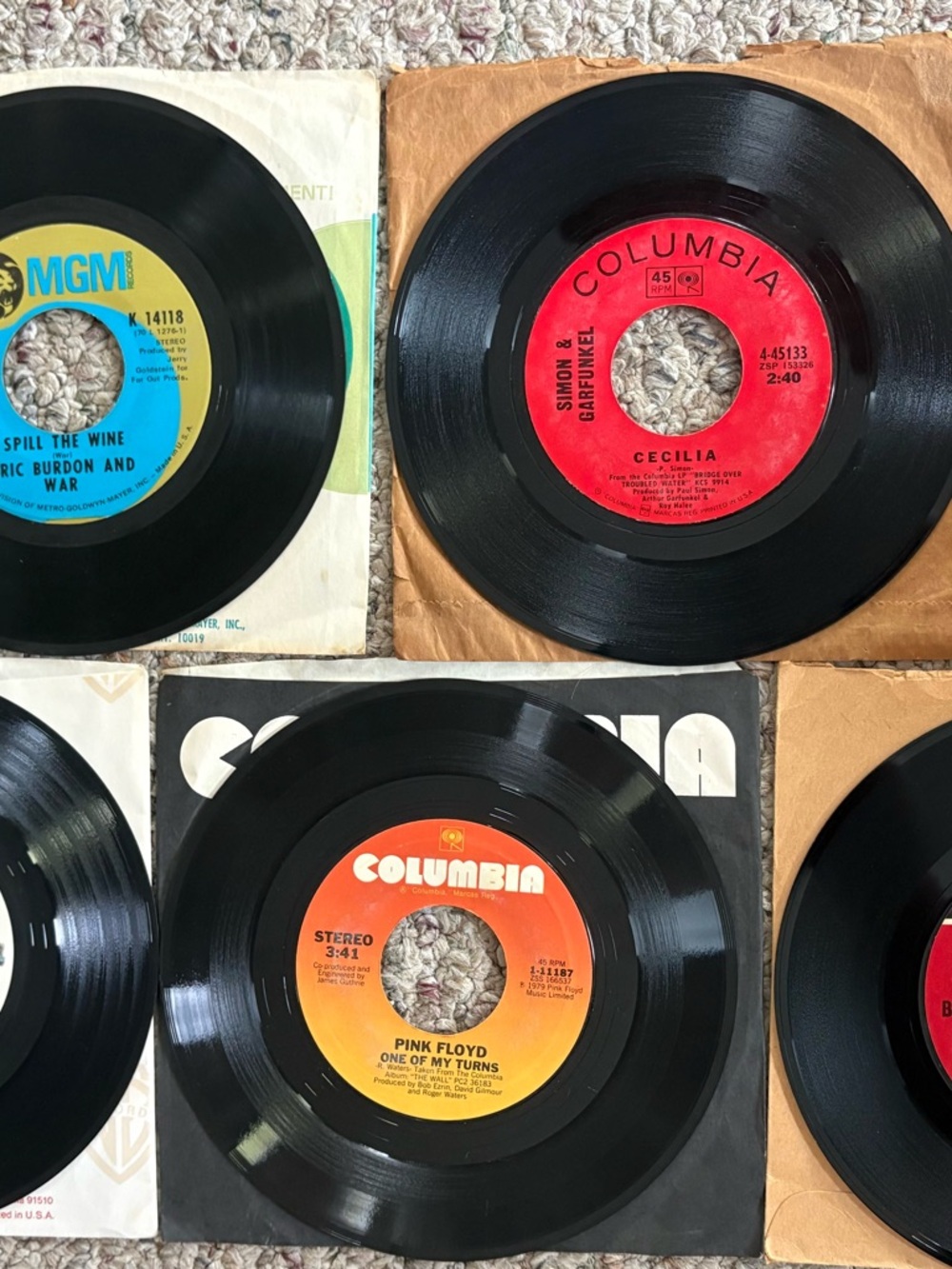 Lot Of 5 45 RPM Vinyl Classic Rock Byrds Pink Floyd Simon Fogerty Burdon VG